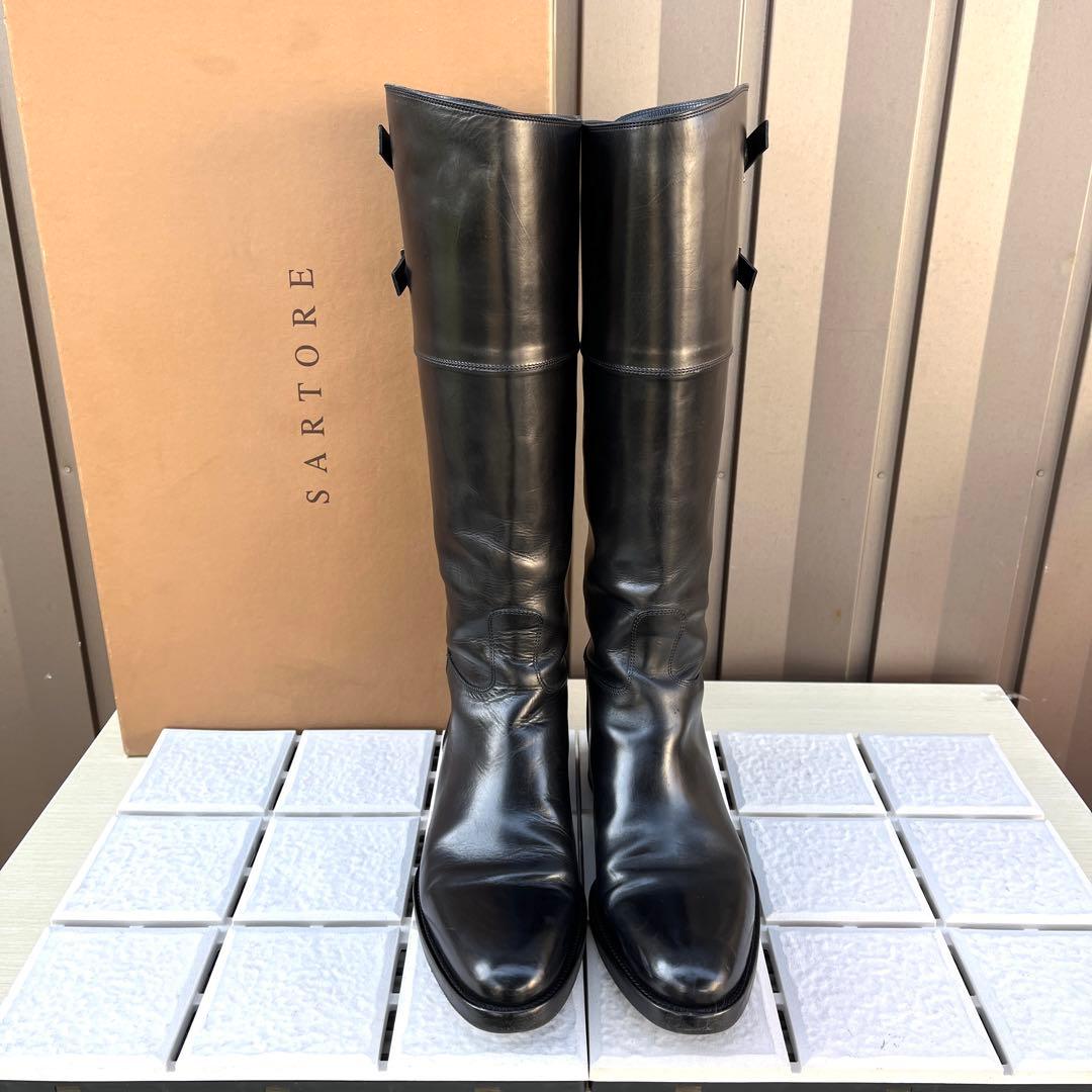 37 SARTORE ダブルベルト　ロングブーツ　黒　レザー　24