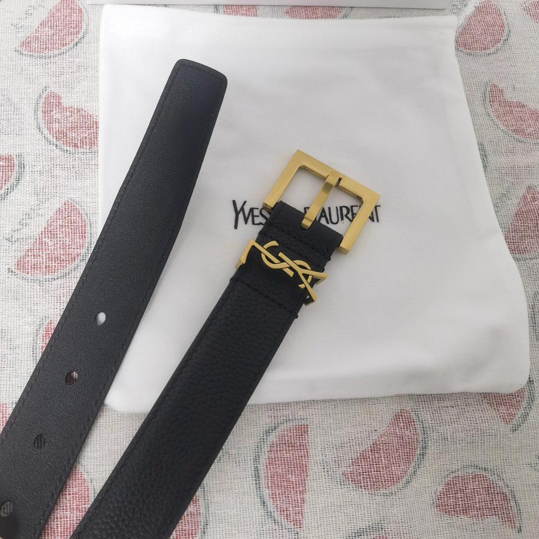 SAINT LAURENT Monogram ロゴ レザー ベルト 95cm