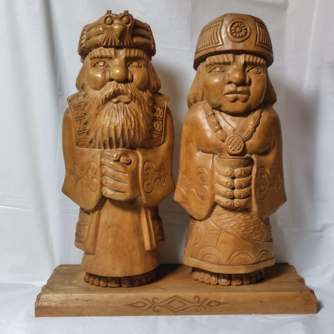 貴重！北海道アイヌ【手彫り】木製彫刻 ニポポ人形★約46cm★置物【ヴィンテージ