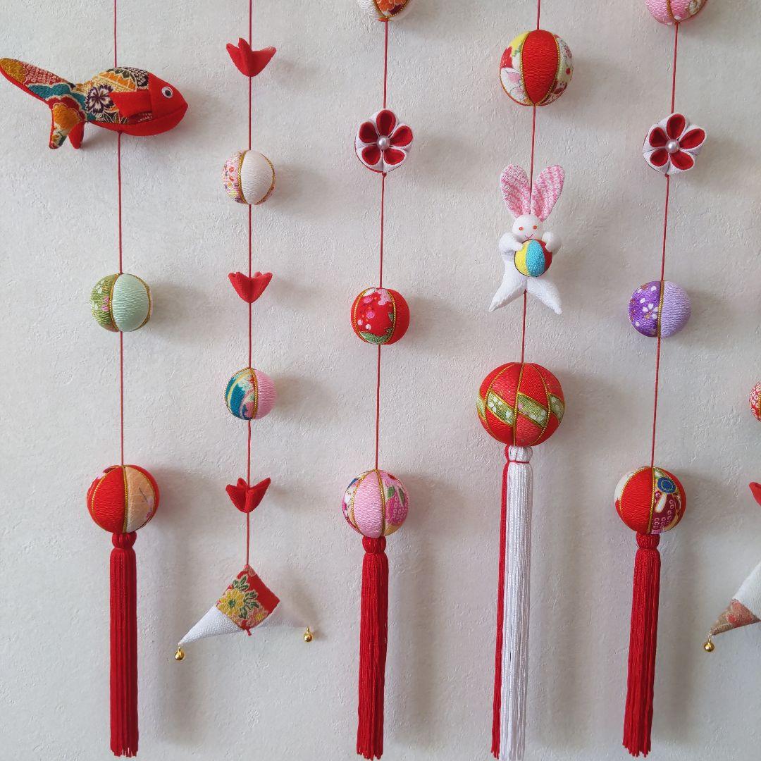 ちりめん細工　お雛様お祝い壁掛け下げ飾り　(大)　7下げ