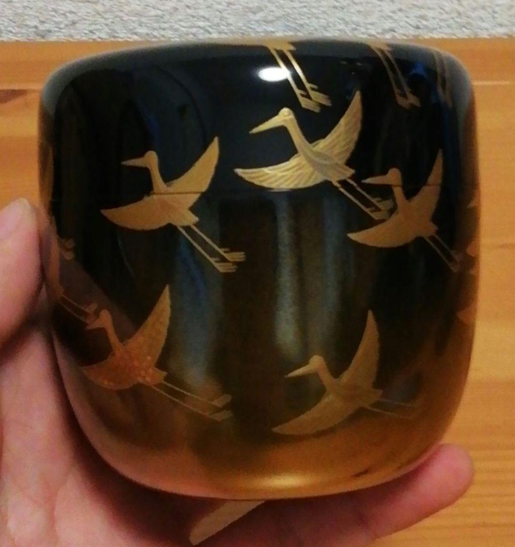 尋牛斎書付　松寛作　郡鶴　蒔絵　梨地　棗　共箱　茶道具
