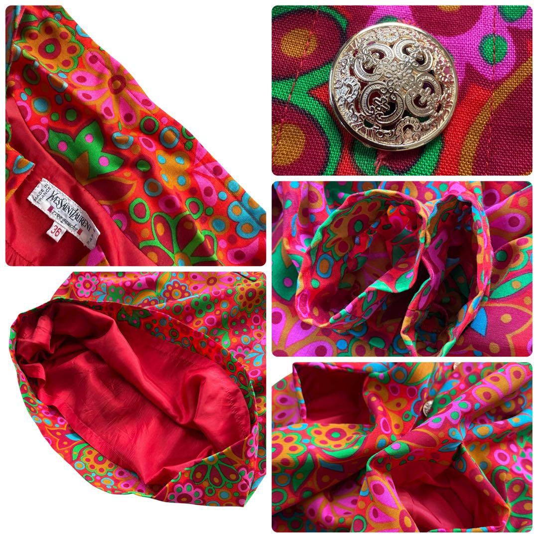 1990AW イヴサンローラン フローラル 長袖 ドレスワンピース フランス製