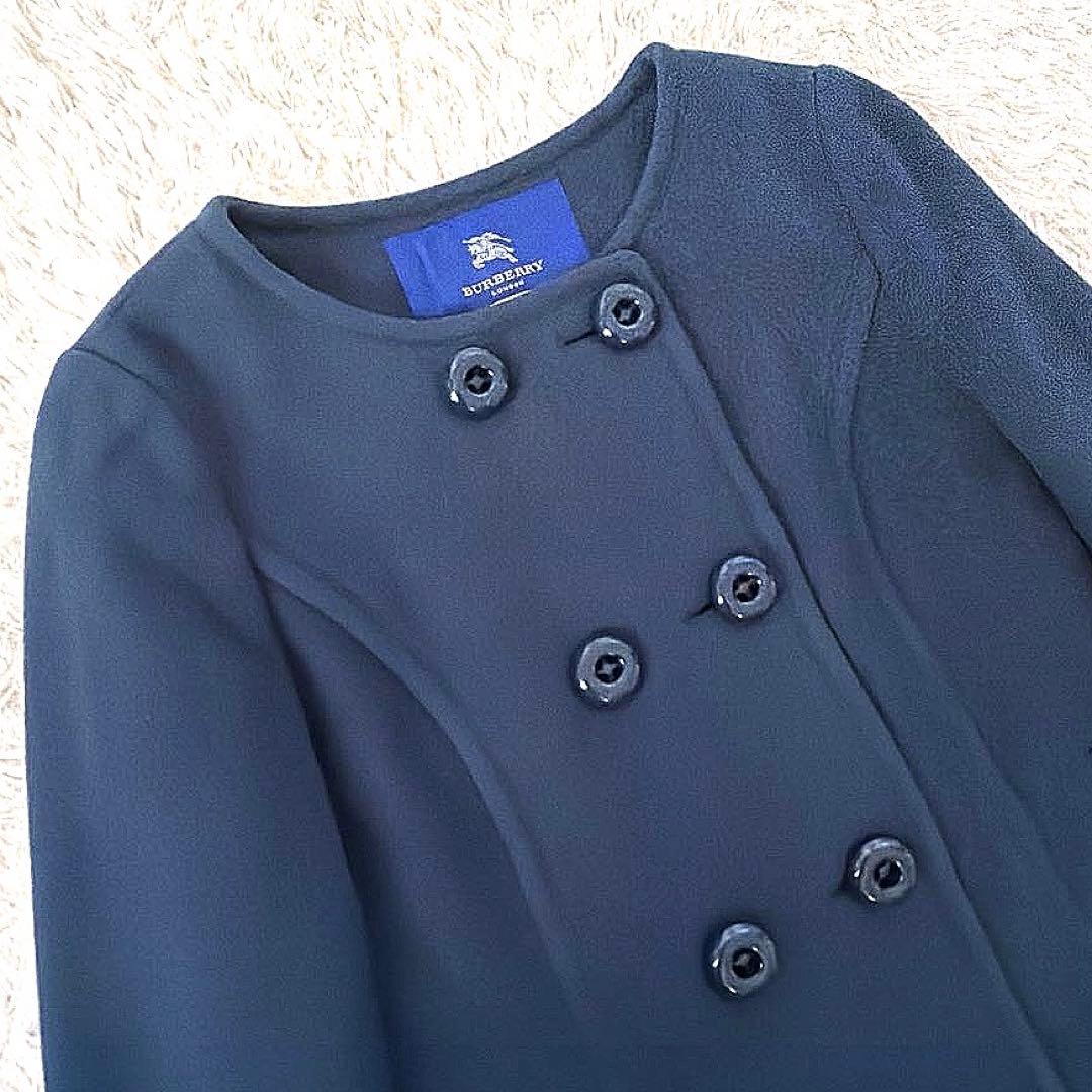 【極美品】バーバリーブルーレーベル ノーカラーコート ノバチェック 38