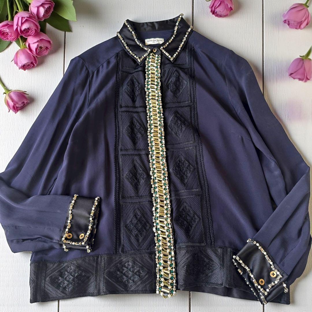 希少✨ドリスヴァンノッテン シルクブラウス　ビジュー装飾 　刺繍