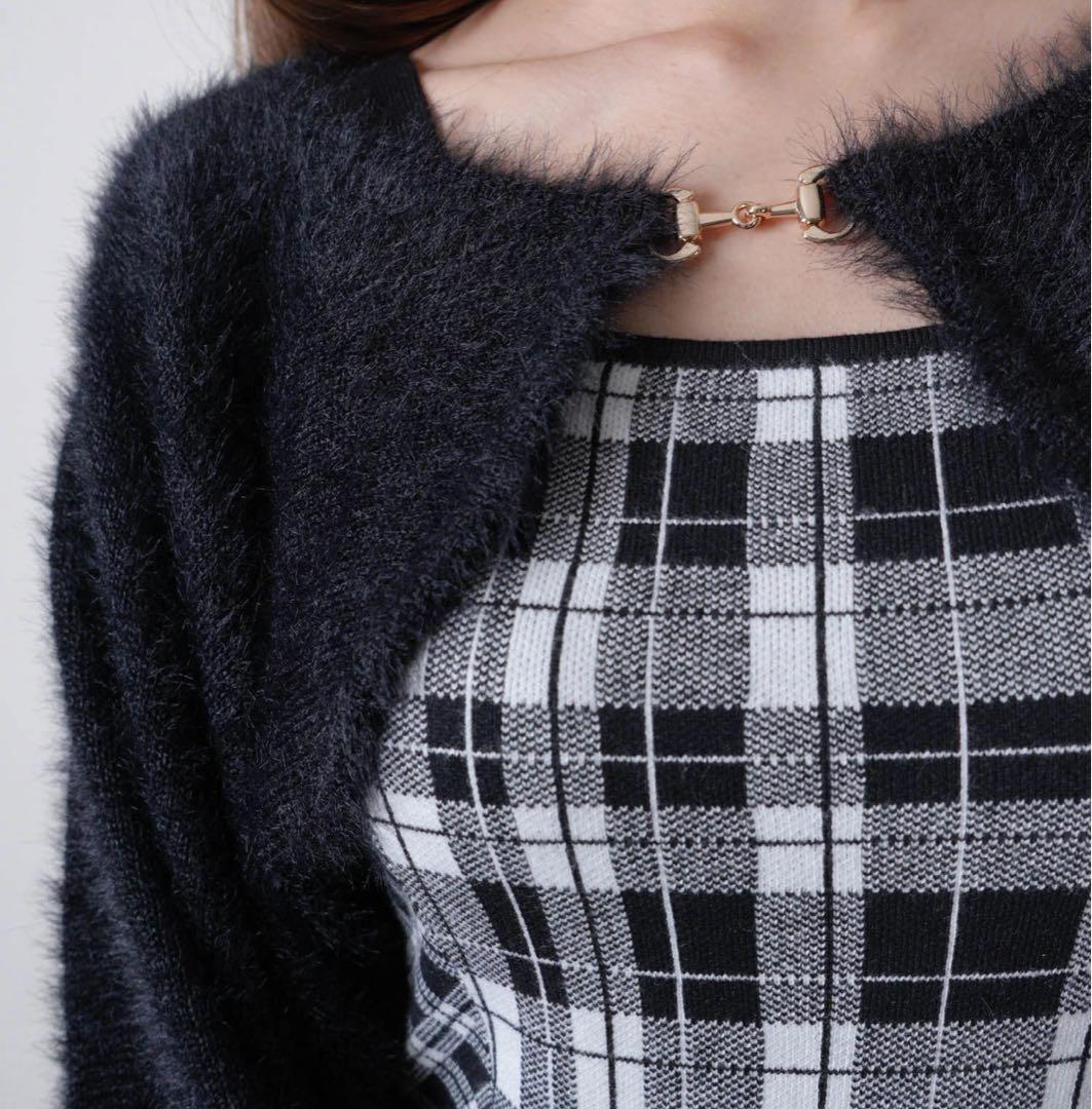 12新品リップサービス定価13090円フェザーチェックアンサンブルワンピース黒S