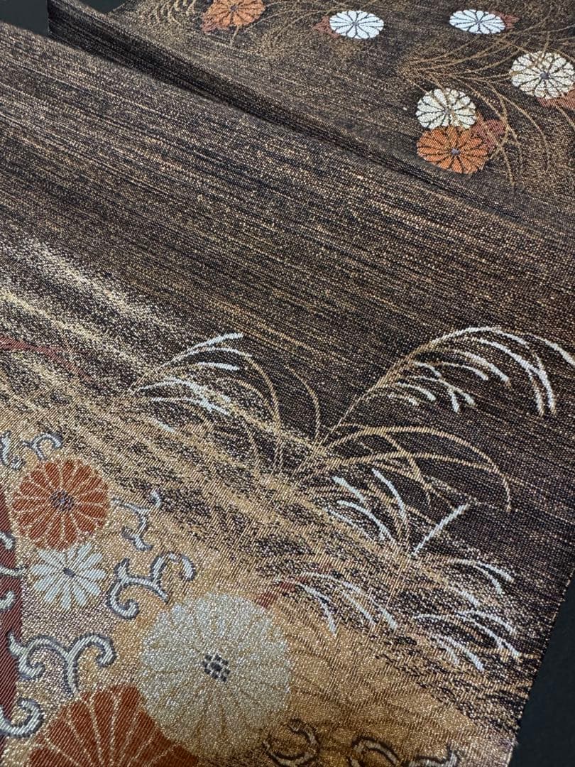 【極美品】ユネスコ無形文化遺産「伊那紬」本綴れ織併用「菊唐草文様」