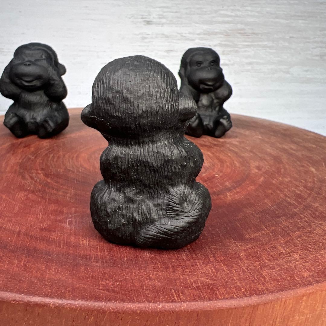 天然石　三猿　オブシディアン