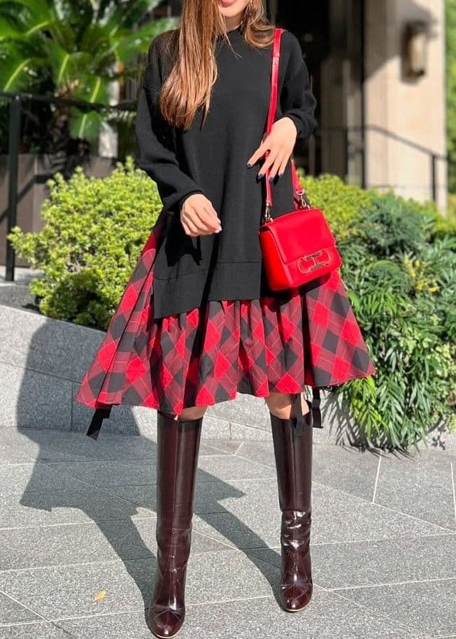 【美品】OBLI　24AW　ニットドッキングワンピース　レッド　完売品