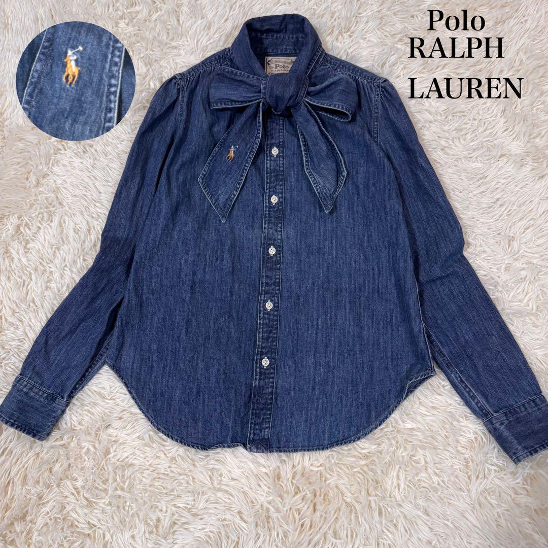 す*れ様 ポロラルフローレンボウタイ　ブラウス　ポニー刺繍　リボン　デニム　S