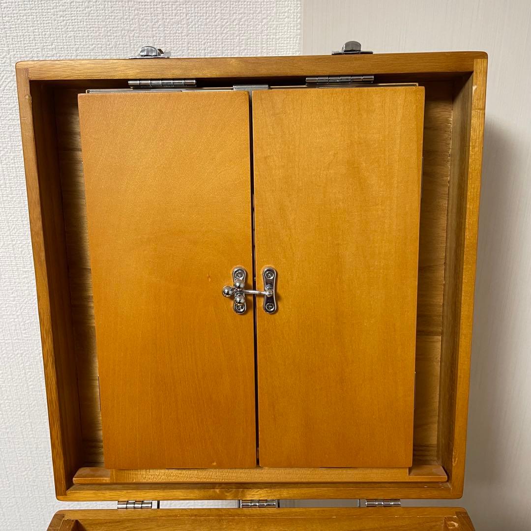 化粧箱 木目 三面鏡 木製 レトロ メイクボックス ドレッサー