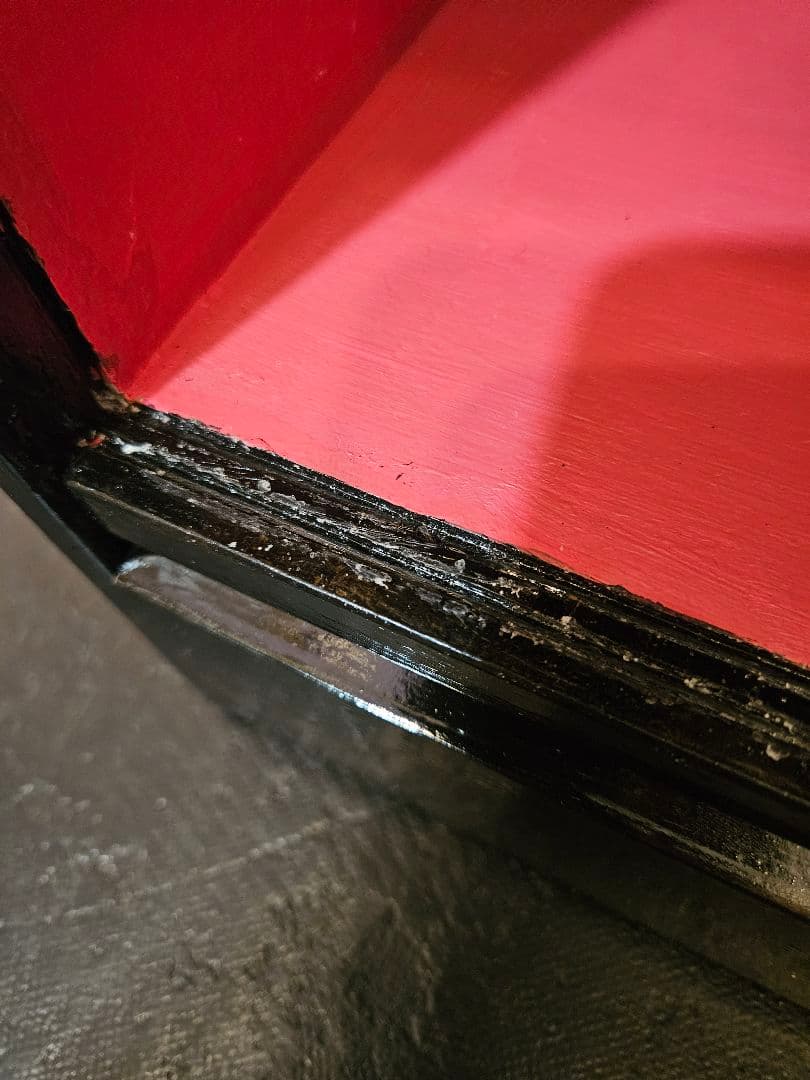 ショーケース　飾り棚　ガラス　引き出し　ブラックピンク　木製　ラック　昭和レトロ