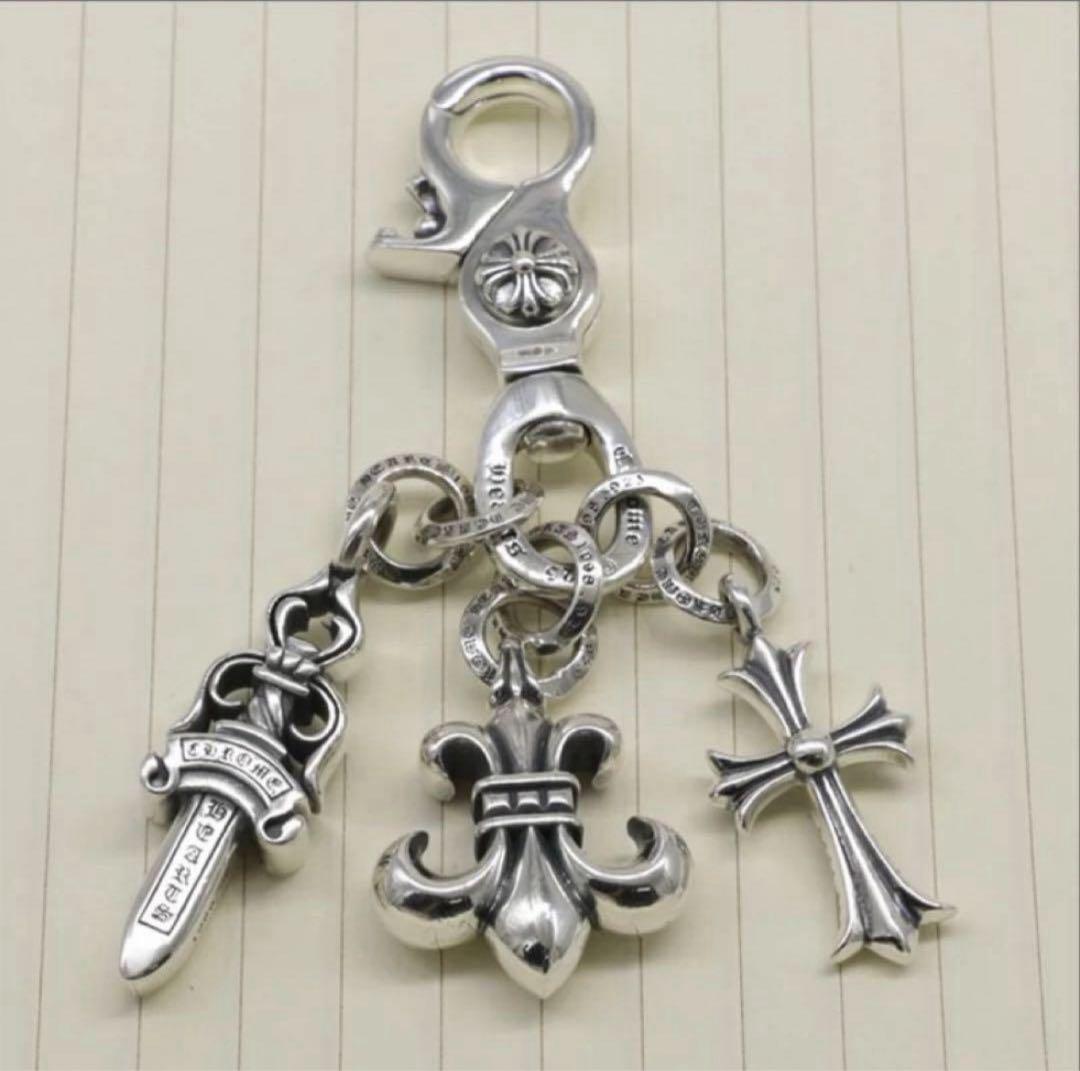 お見逃しなく✌️重厚感 シルバー925 クロス 王道 ストラップ キーホルダー
