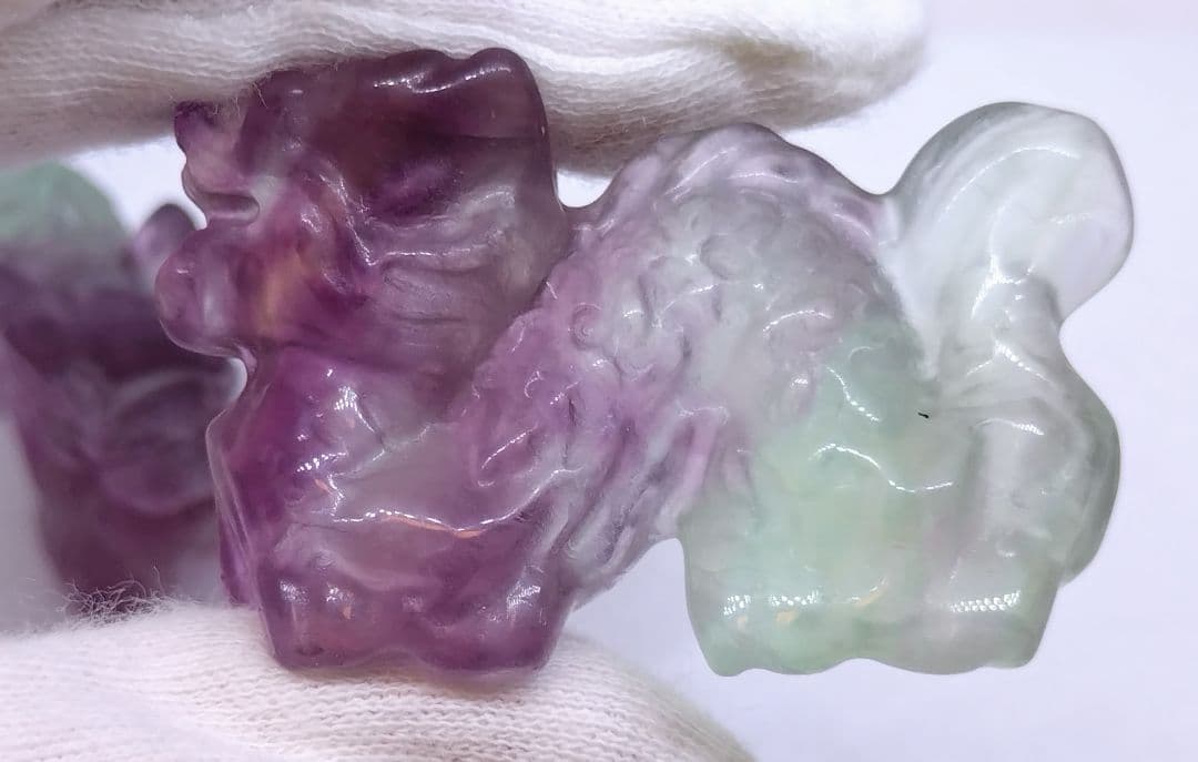 フローライト　キャンディ　龍　辰　ドラゴン　彫り物　カービング　干支　セット
