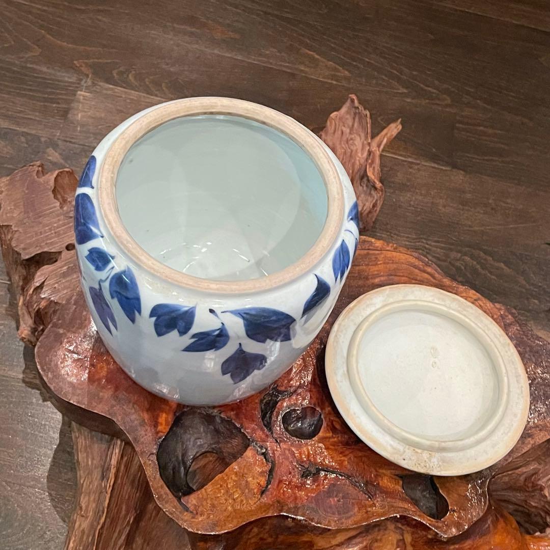 牡丹 染付 蓋物 瓶☆古民家 富貴花 骨董 粋 レトロ アンティーク 風雅 膳