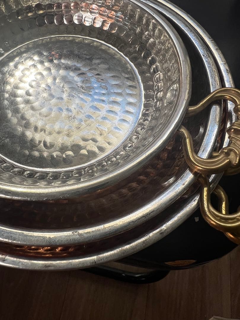 銅製ハンマード鍋セット 4点