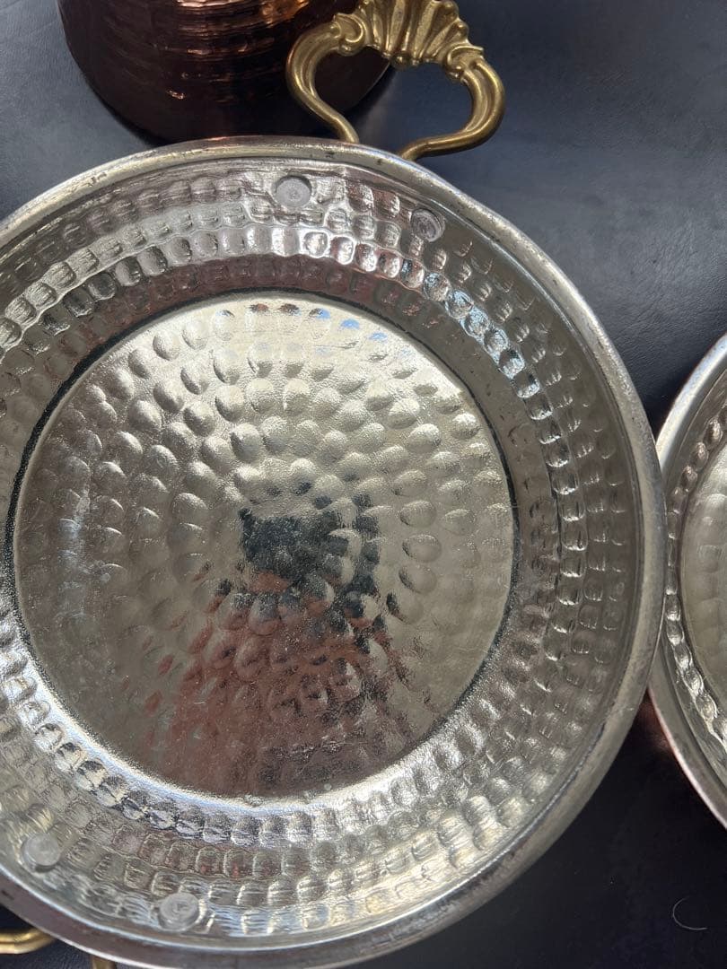 銅製ハンマード鍋セット 4点