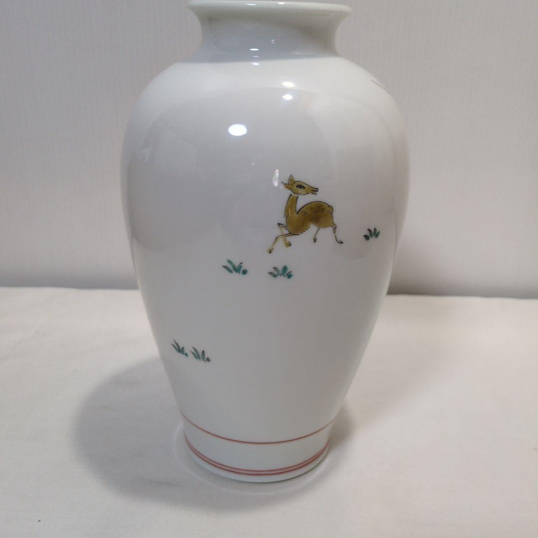 14代 酒井田柿右衛門 鹿紅葉文 花瓶 共箱付き