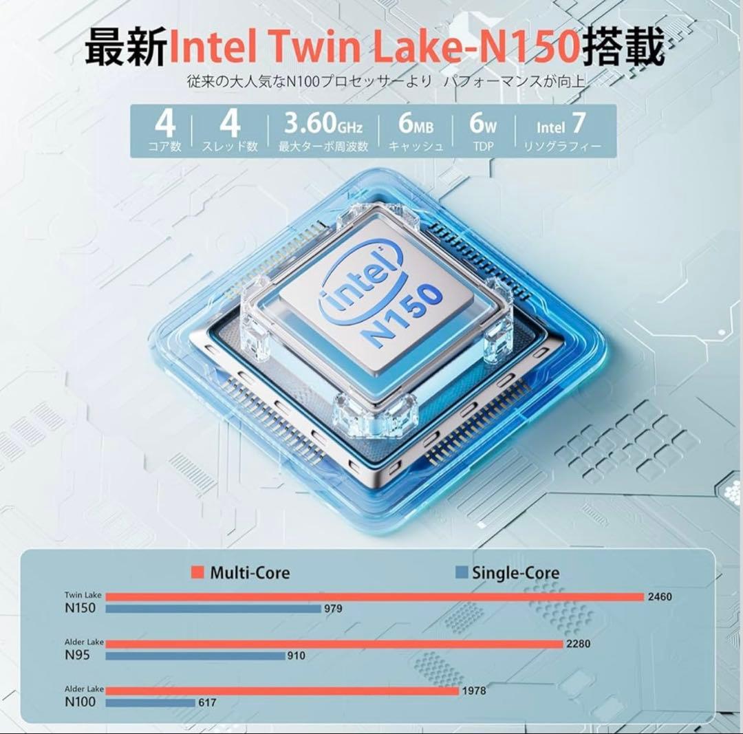 【2025新型・N150初登場】 ミニpc 最大3.60GHz WIFI6
