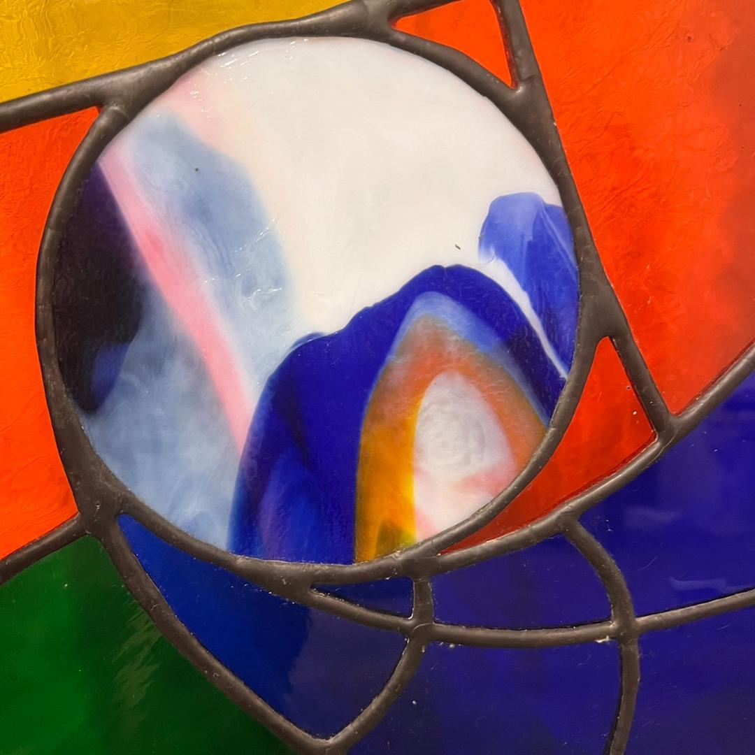 大型　ヴィンテージ　ステンドグラス　アンティークパネル 84.5×81