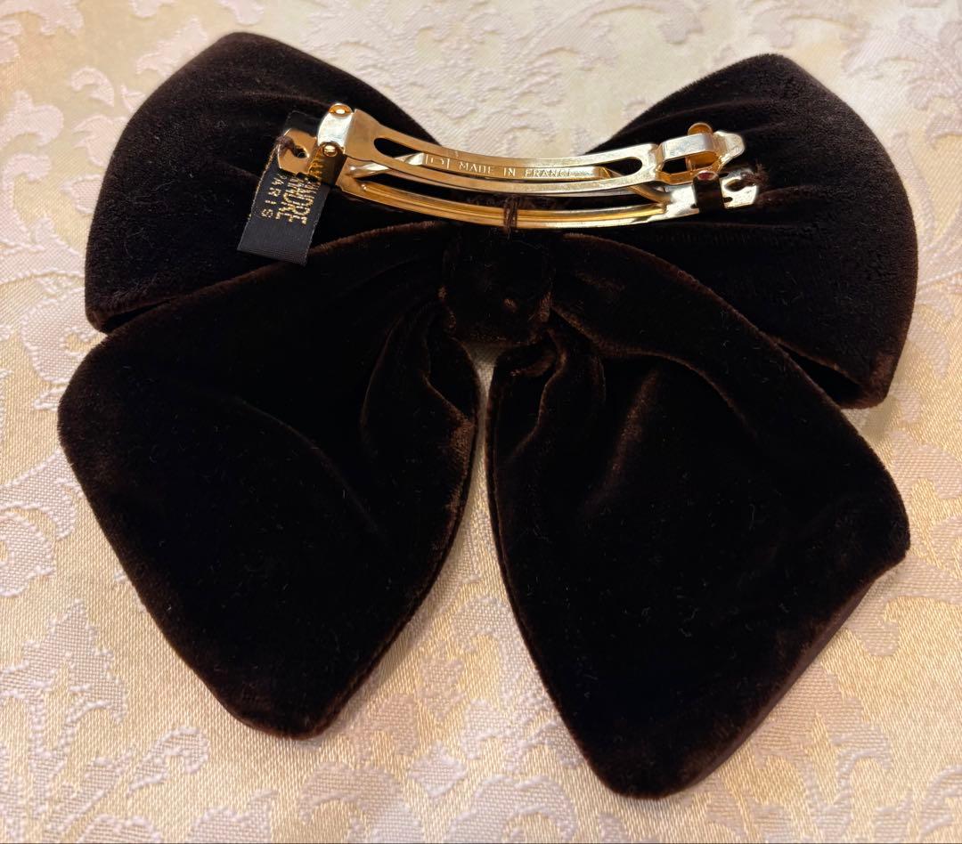 ✨美品✨アレクサンドルドゥパリ ベロア リボン バレッタ ブラウン 9cm