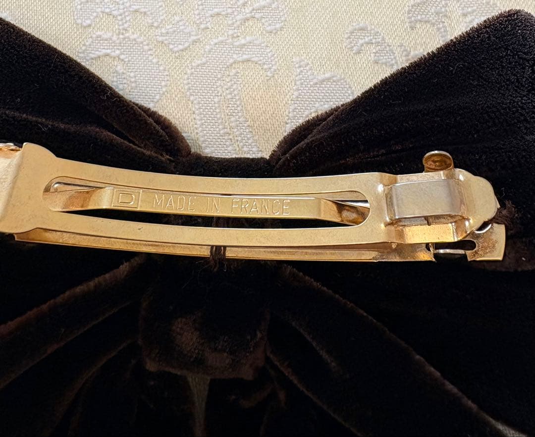 ✨美品✨アレクサンドルドゥパリ ベロア リボン バレッタ ブラウン 9cm