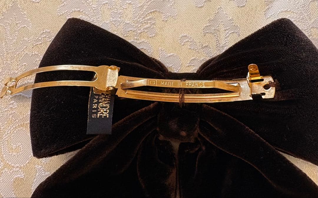 ✨美品✨アレクサンドルドゥパリ ベロア リボン バレッタ ブラウン 9cm