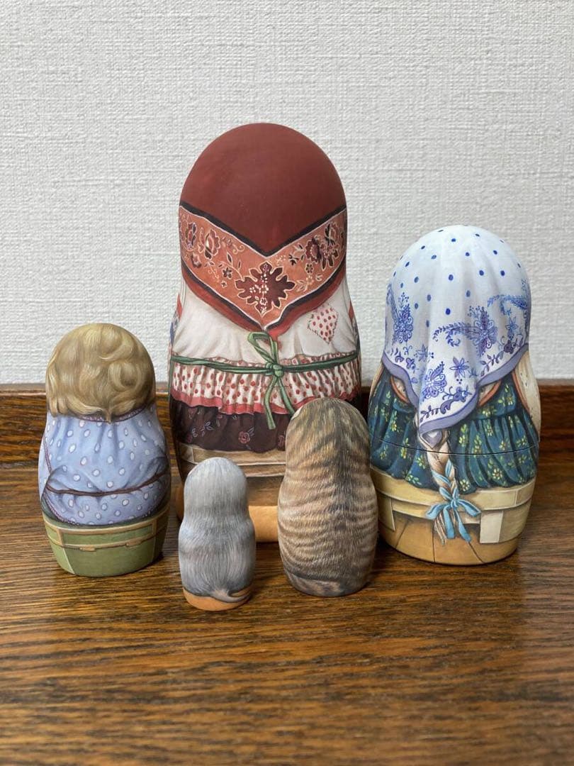 ロシア雑貨☆民話『ガチョウ白鳥』おとぎ話マトリョーシカ(5P)鵞鳥白鳥 リダ工房