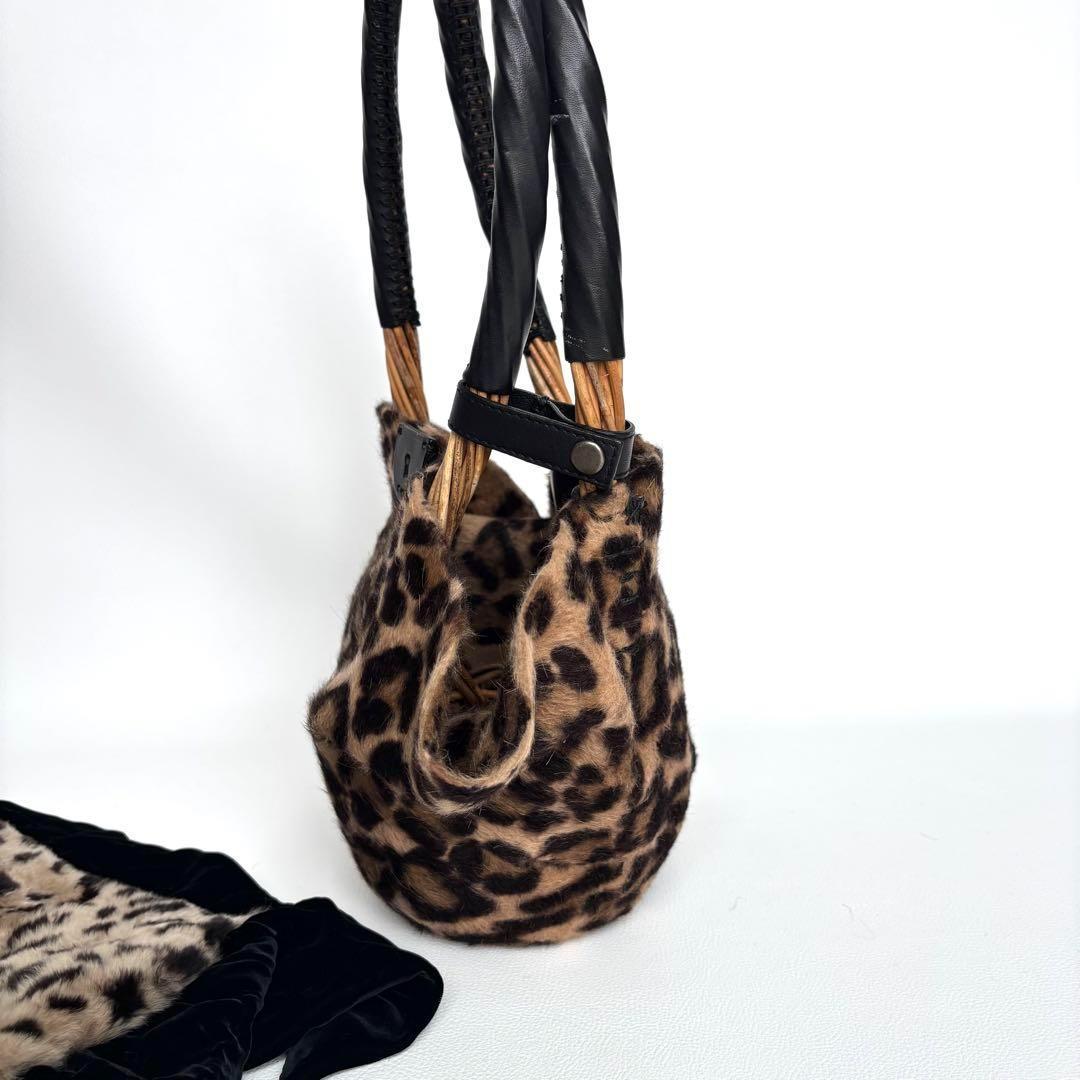 美品✨ebagos エバゴス　かごバッグ　夜na夜na レオパード