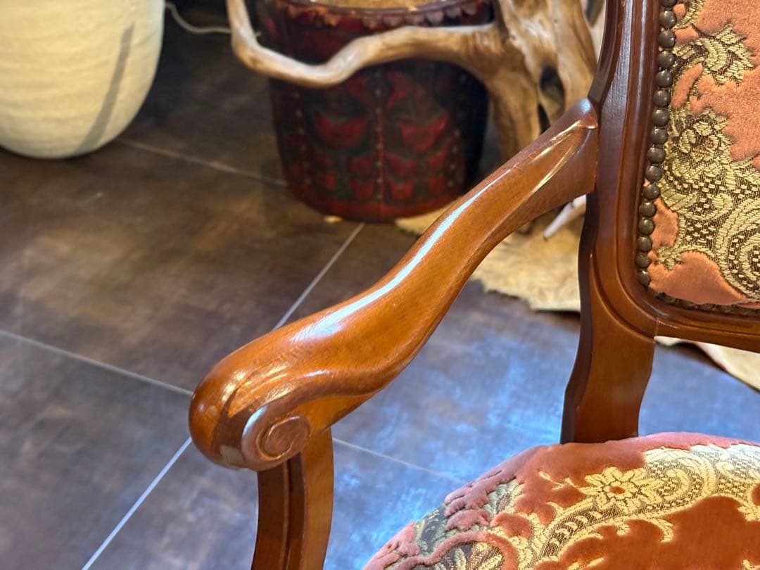 ヴィンテージ　ロココ　アームチェア　猫脚　クラシック　クラシカル　金華山織　IY