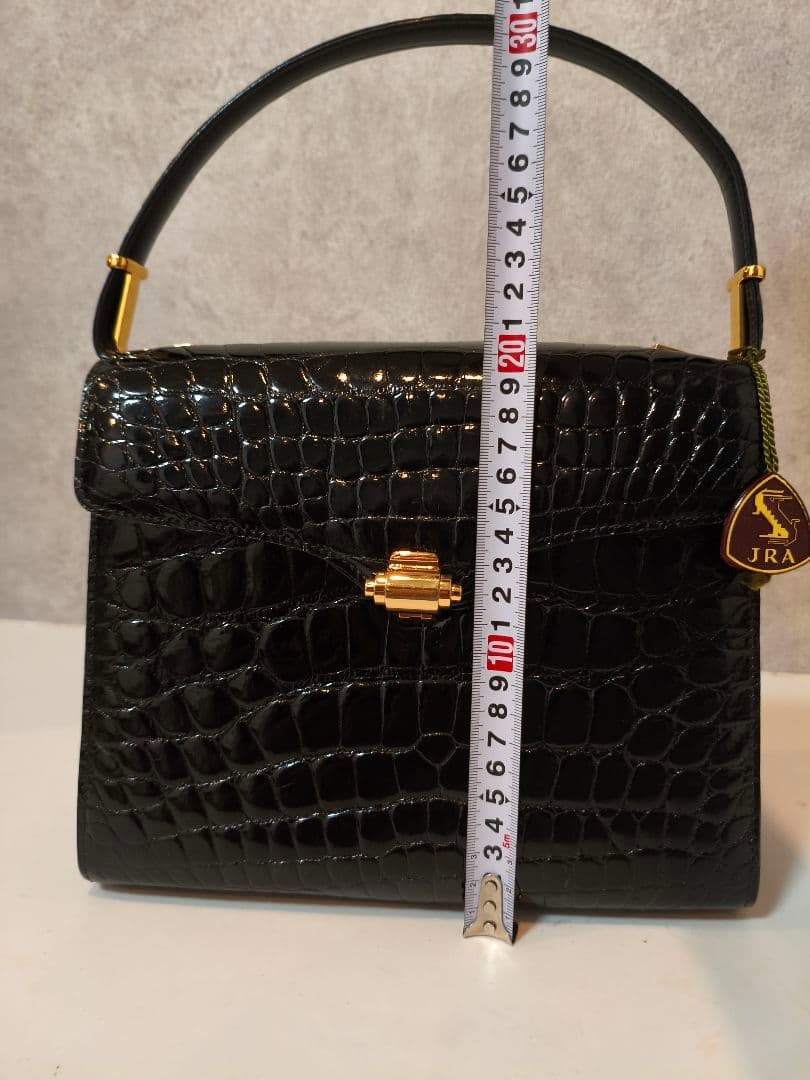 美品★JRA認定　本革　シャイニング　クロコ　フォーマル　ハンドバッグ
