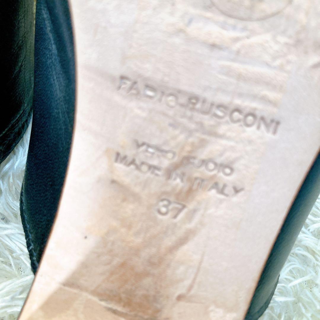 ファビオルスコーニ　レザー　Vカット　ミュール　サンダル　太ヒール　黒　23.5