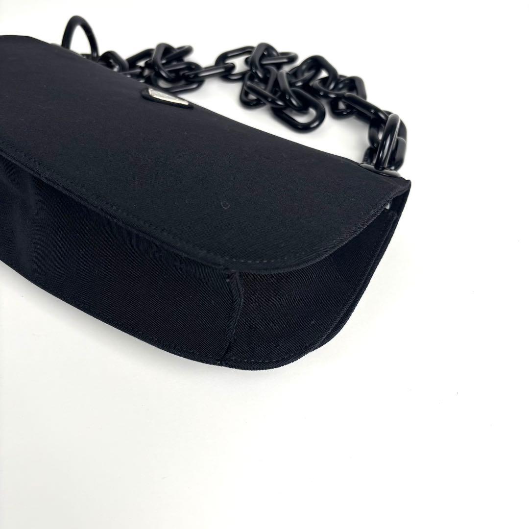 極美品 PRADA プラダ チェーン ショルダーバッグ キャンバス ブラック