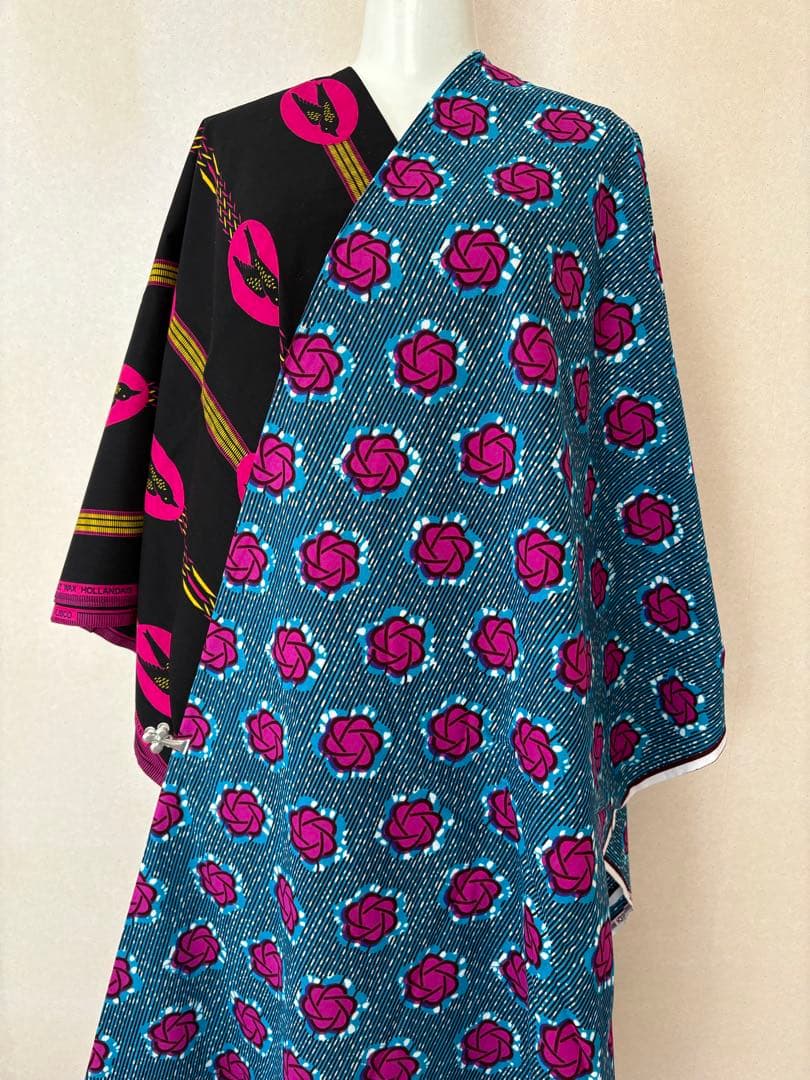 アフリカ布　片身替え　着物　浴衣　ピンク　お仕立て