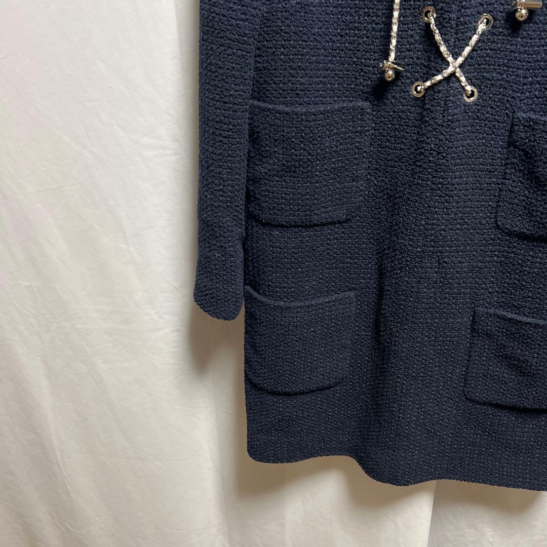 CHANEL シャネル　コットン ツイード チェーン ワンピース ネイビー