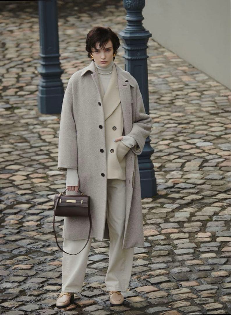 ミラオーウェン　ドロップショルダーステンカラーコート　0サイズ