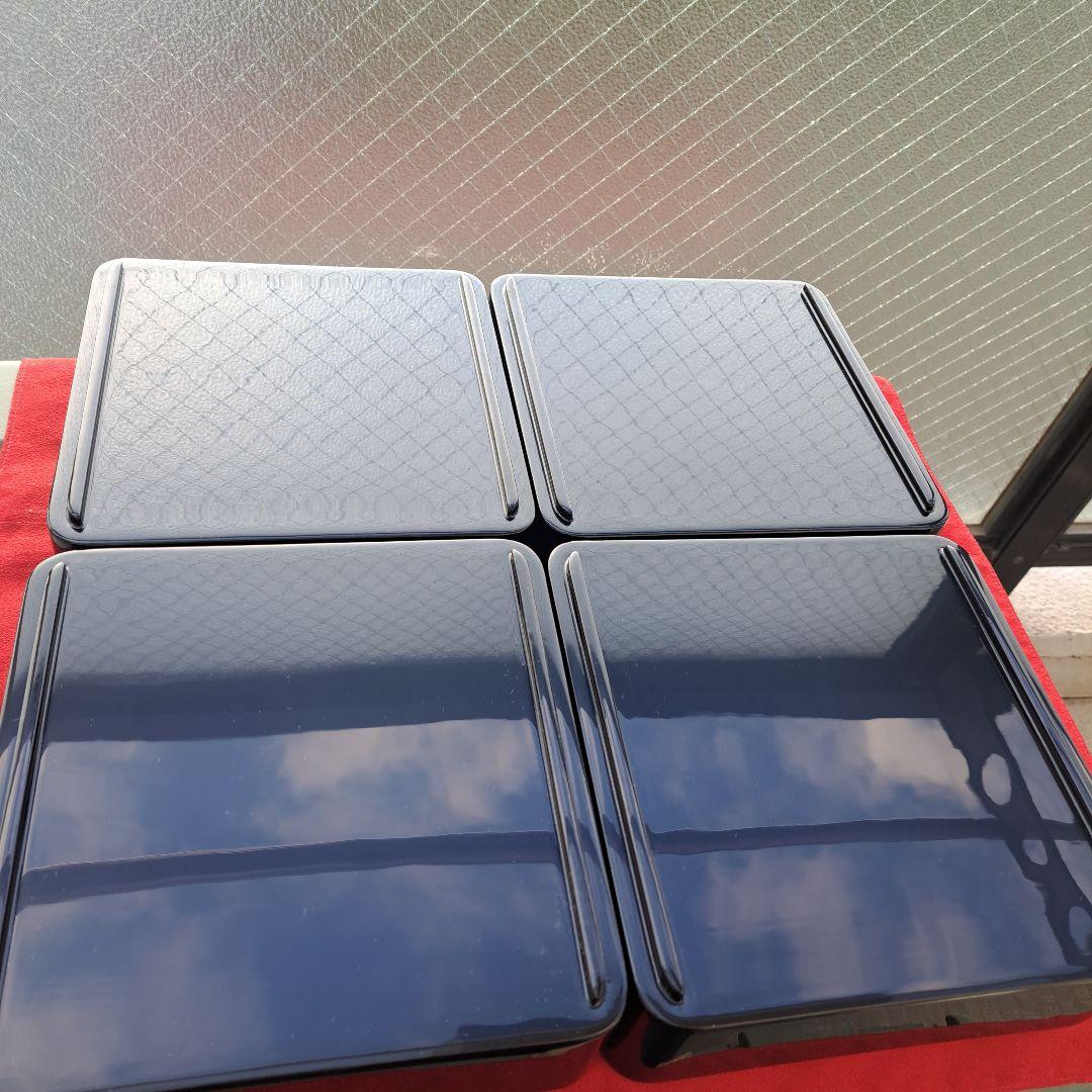 【輪島塗　6.5寸\"四段重箱】布着本堅地　黒内朱色　隅丸　未使用品