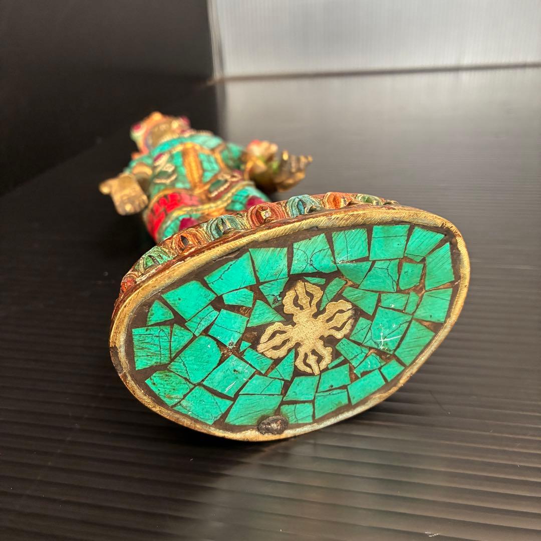 チベット 仏教 仏像 観音菩薩 ターコイズ象嵌 ブロンズ1.9kg 29cm