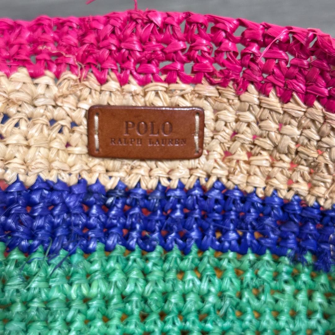 ポロラルフローレン ビッグポニー ラフィアトートバッグ かごバッグ マルチカラー