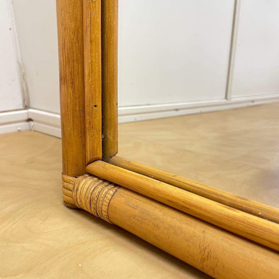 籐ラタン 大型ミラー 鏡 壁掛け アーチ型 全身 姿見 アンティーク ビンテージ