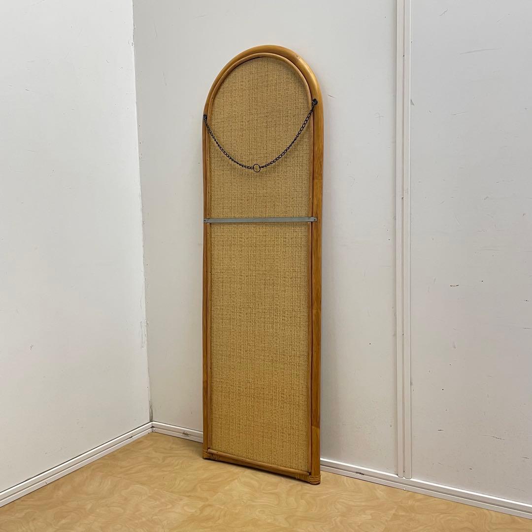 籐ラタン 大型ミラー 鏡 壁掛け アーチ型 全身 姿見 アンティーク ビンテージ