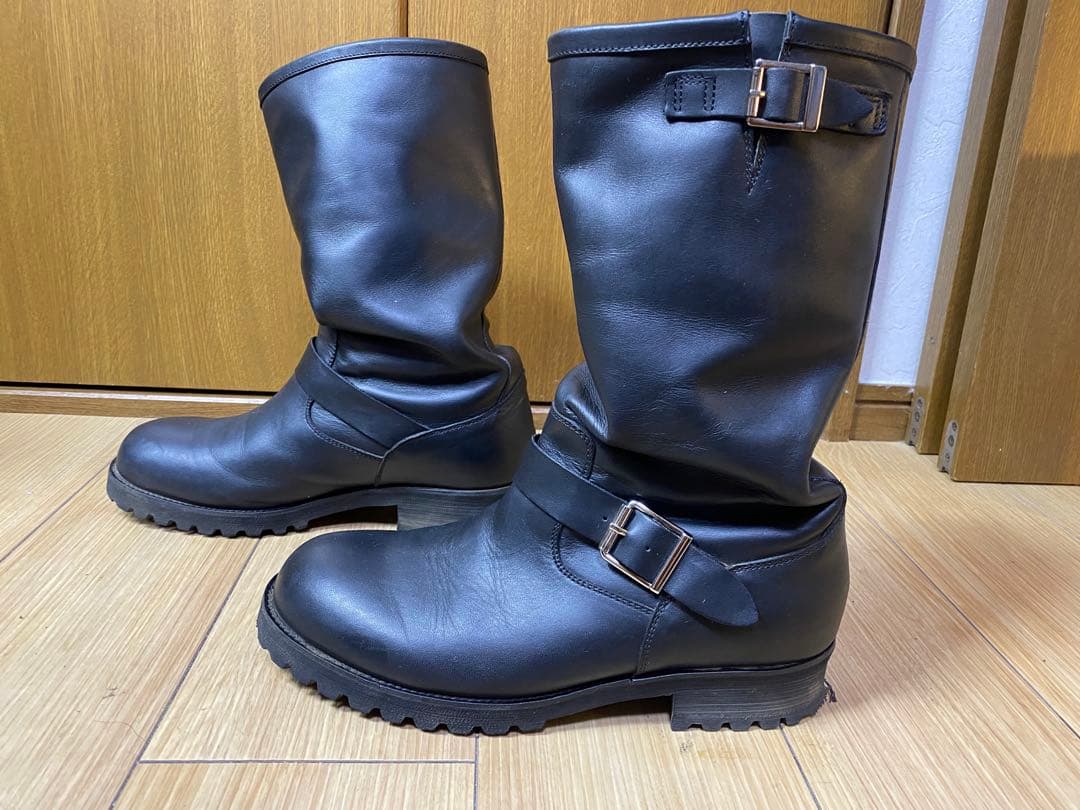 日本製　黒 レザー バックル付き エンジニアブーツ27センチ