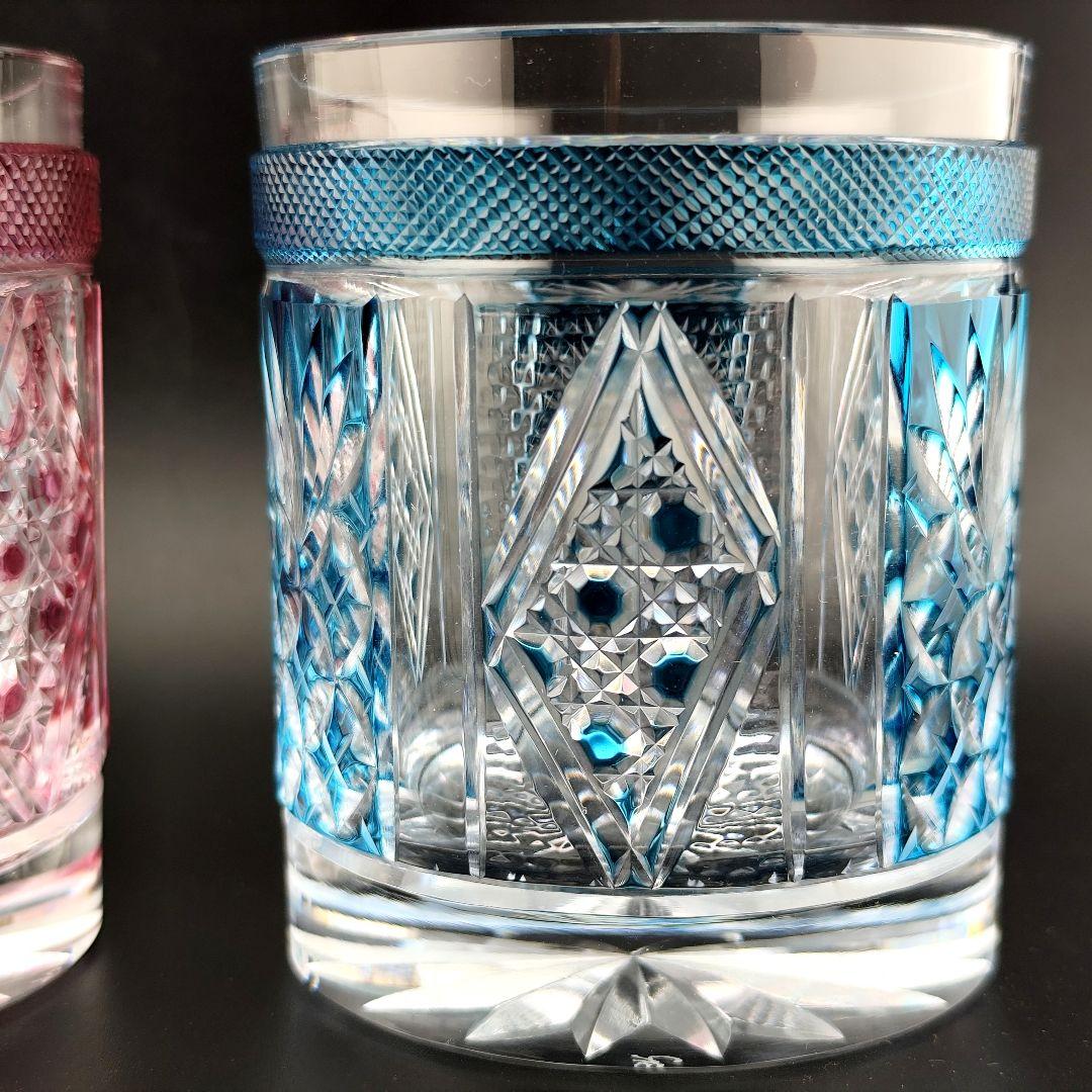 【極希少】復刻薩摩切子 第一人者 阪本光男 作 ペアロックグラス 刻印あり