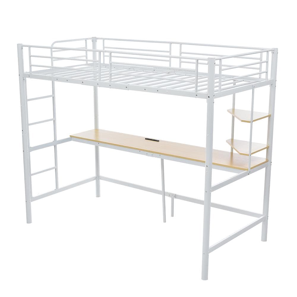 システムベッド　コンセント・デスク・ラック棚付き　スチール製　BLACK