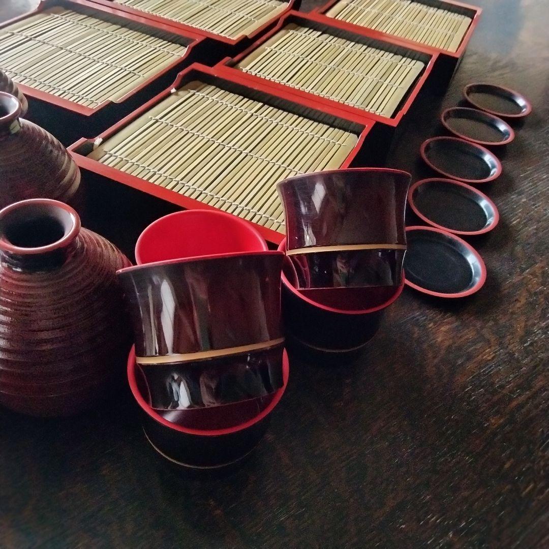 蕎麦せいろ　5客セット　貴舟盛り黒天朱　底なし