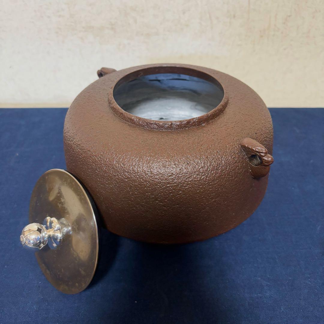 風炉 茶釜 電熱器 唐銅鬼面風炉釜 南鐐撮(銀摘)野々田製電熱器 敷板 底瓦