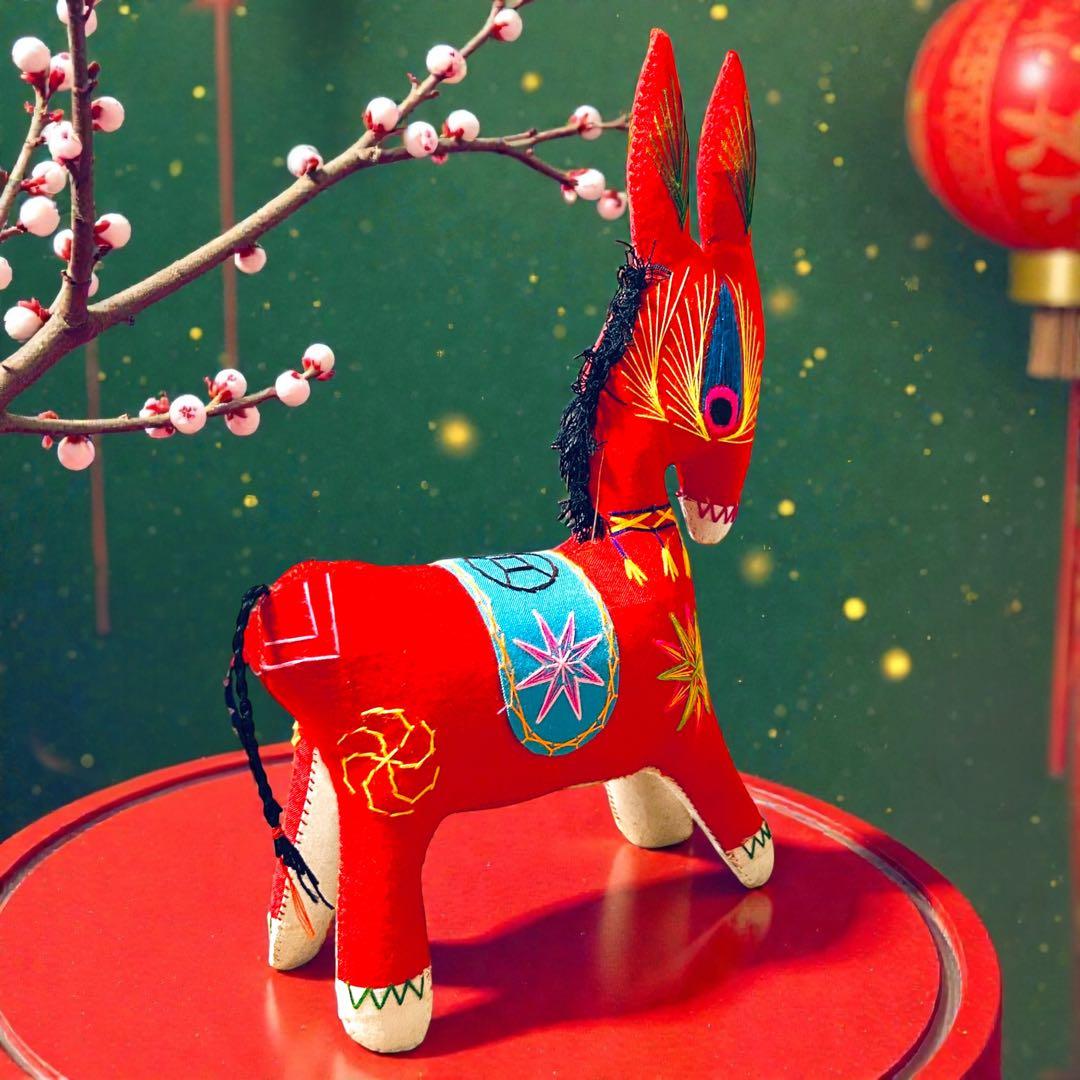 昭和期の中国民間玩具・陝西省西安 毛馿（馬/赤）郷土玩具　午年　干支飾り