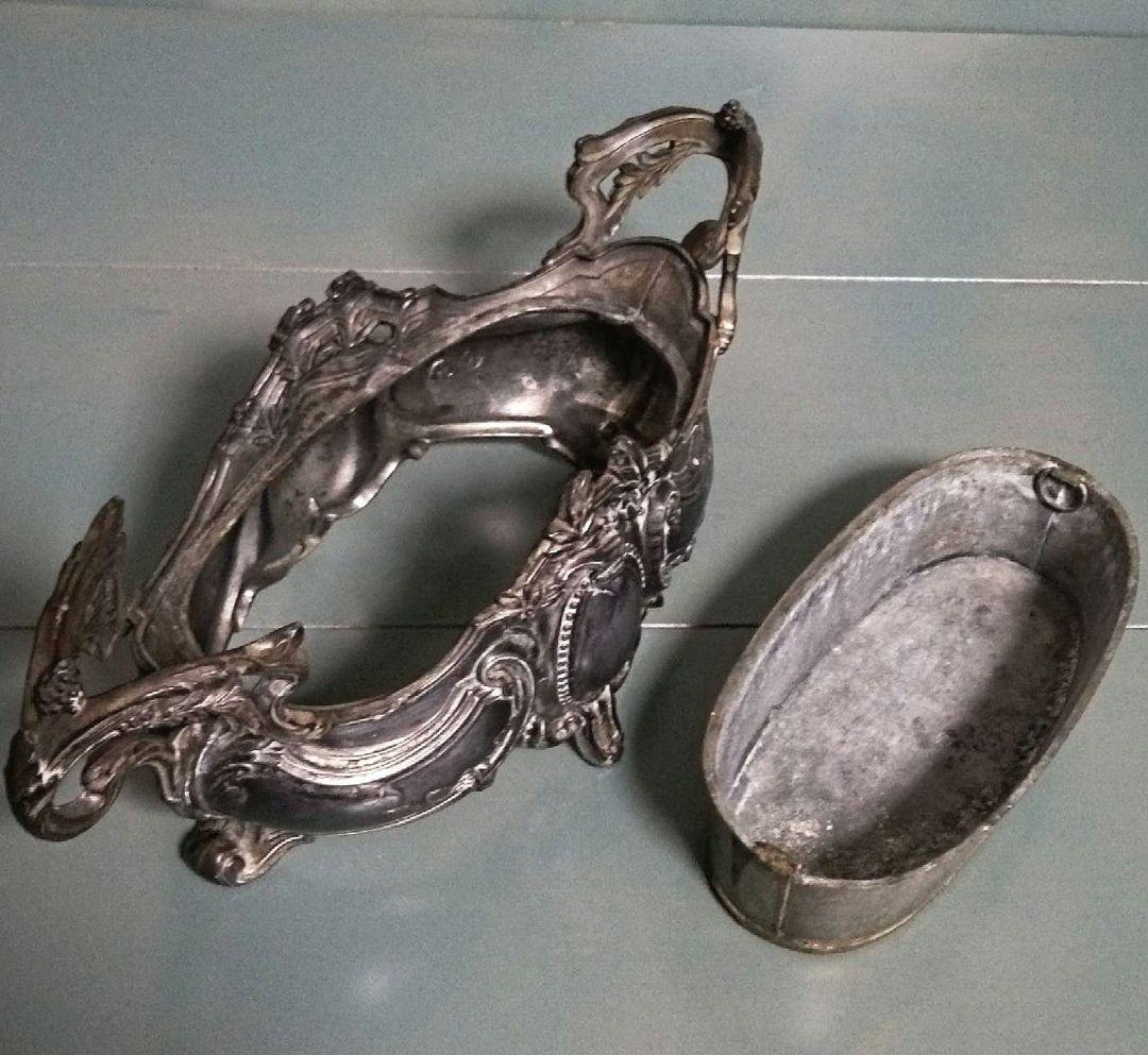 フランスアンティーク　シルバープレート　ジャルディニエール　 薔薇　ヤドリギ