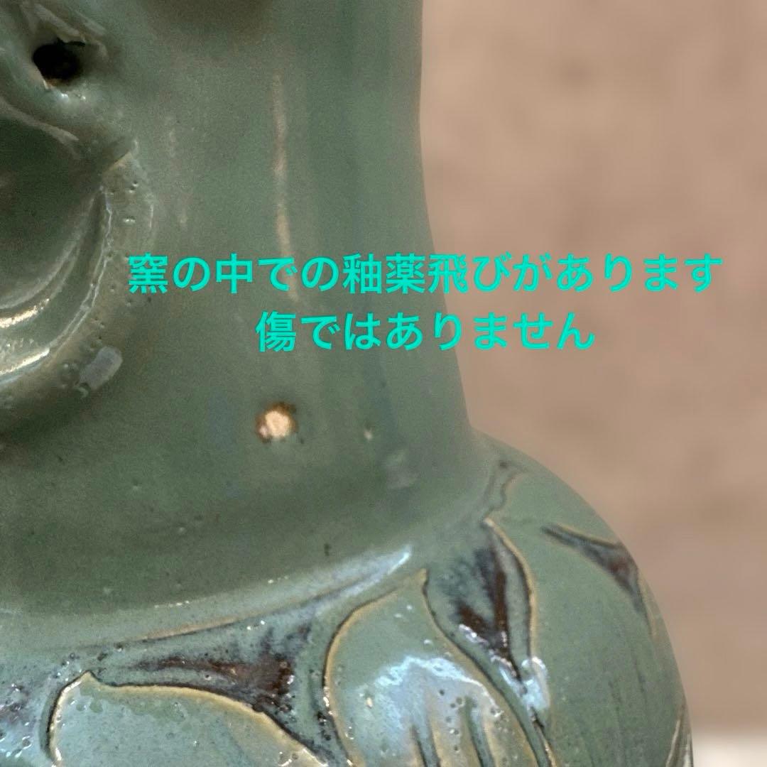 壺屋焼.小橋川永弘.緑釉.唐草.掻き落とし.線彫り.ビンテージ