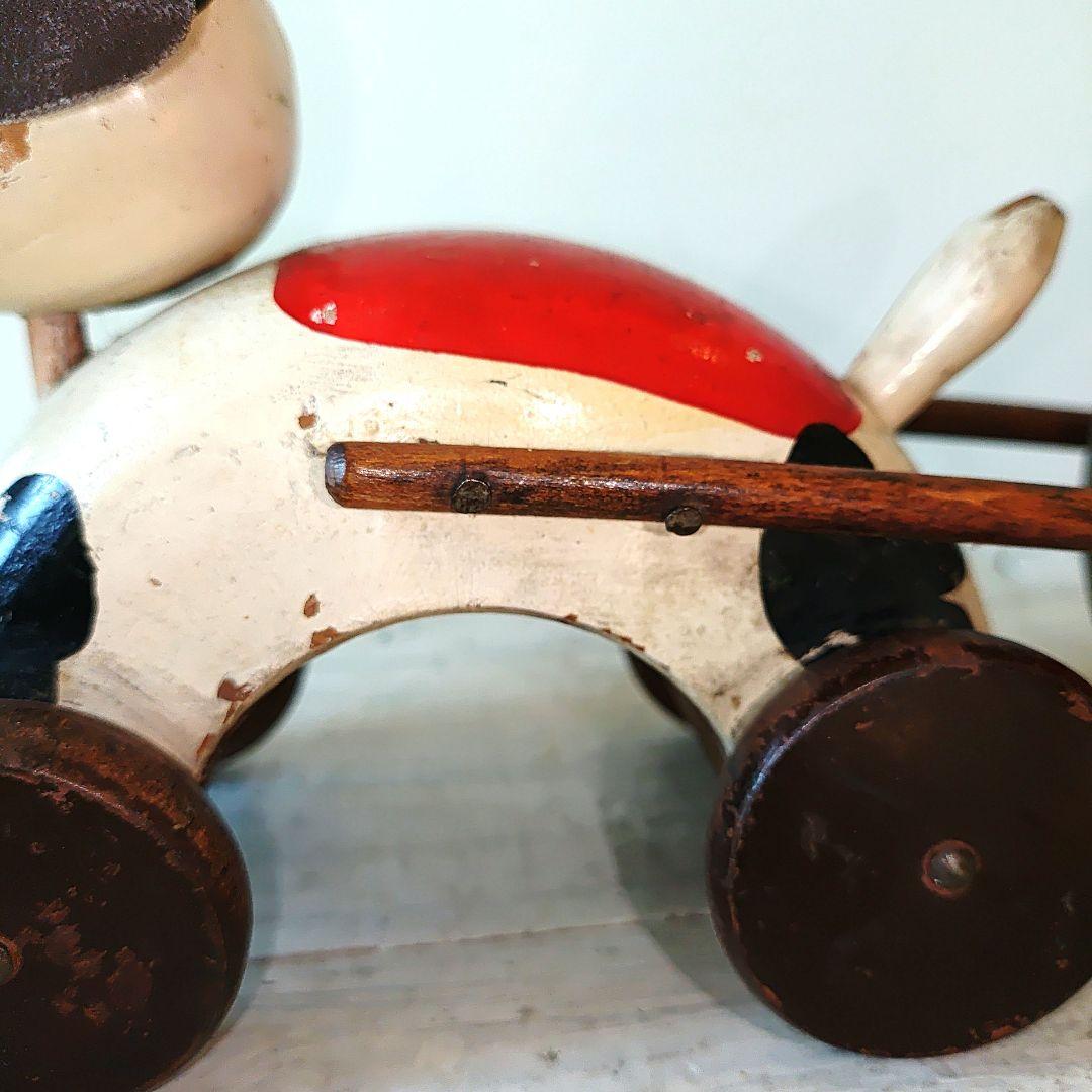 アンティーク木製犬型おもちゃ 鈴付き