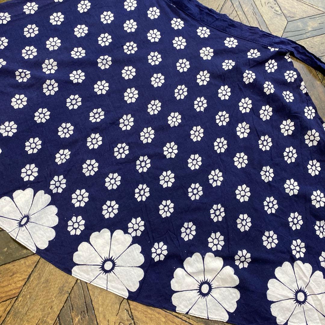 1970年代昭和レトロアンティーク紺花柄フレアスカートコットン巻きスカート 浴衣